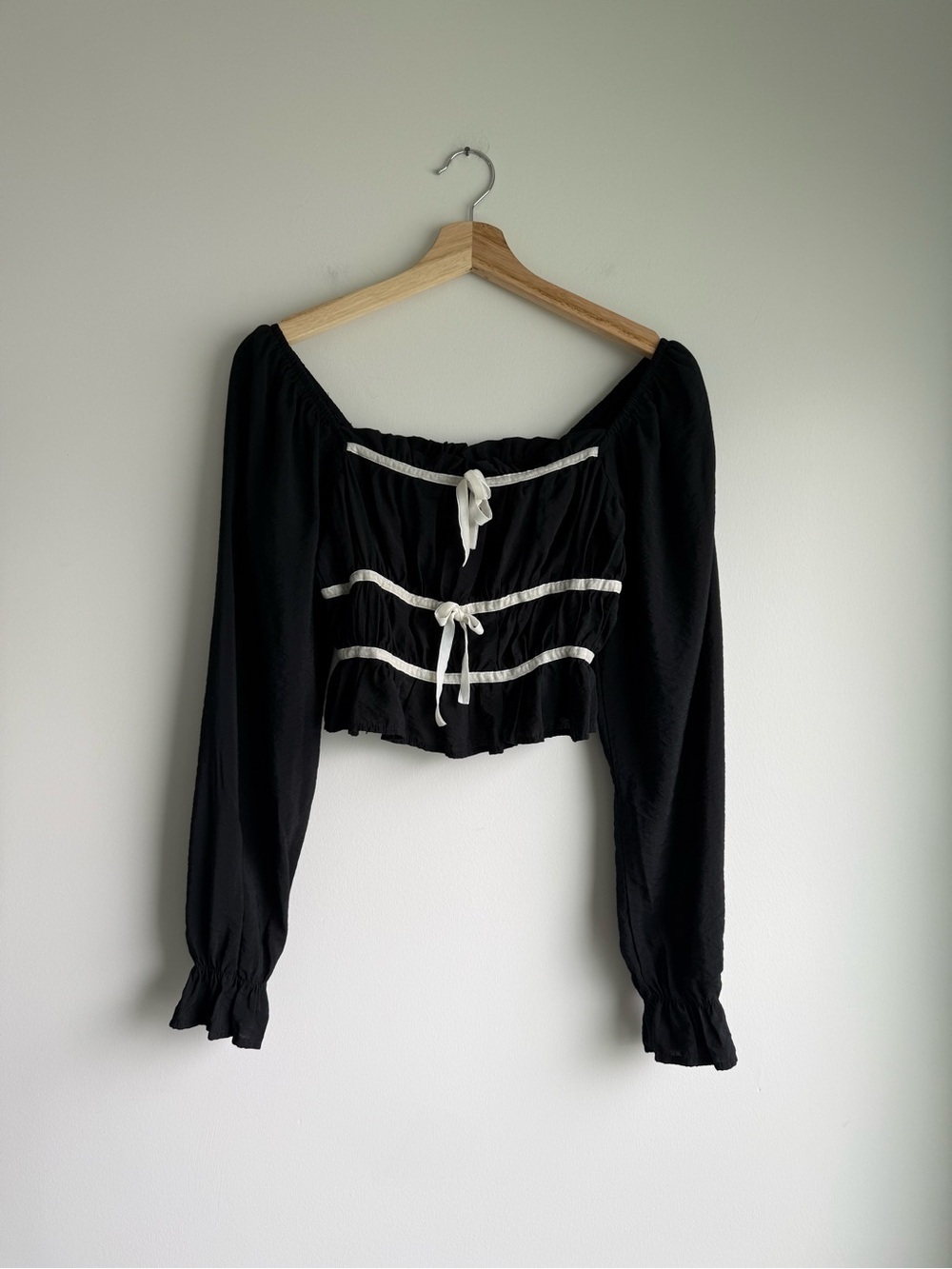 Thirty Thirty Black Ribbon Trim Milkmaid Crop Top Size Small